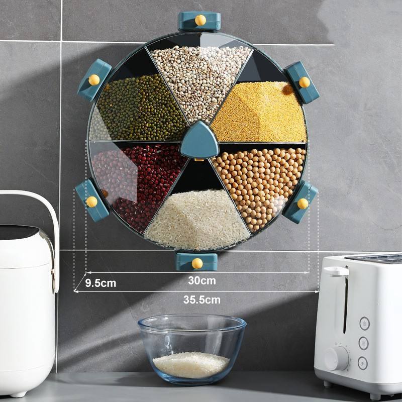 Distributeur mural rotatif 6 compartiments pour aliments secs.