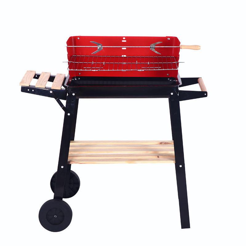 Barbecue à Charbon avec Roulettes et Socle en Acier et Bois